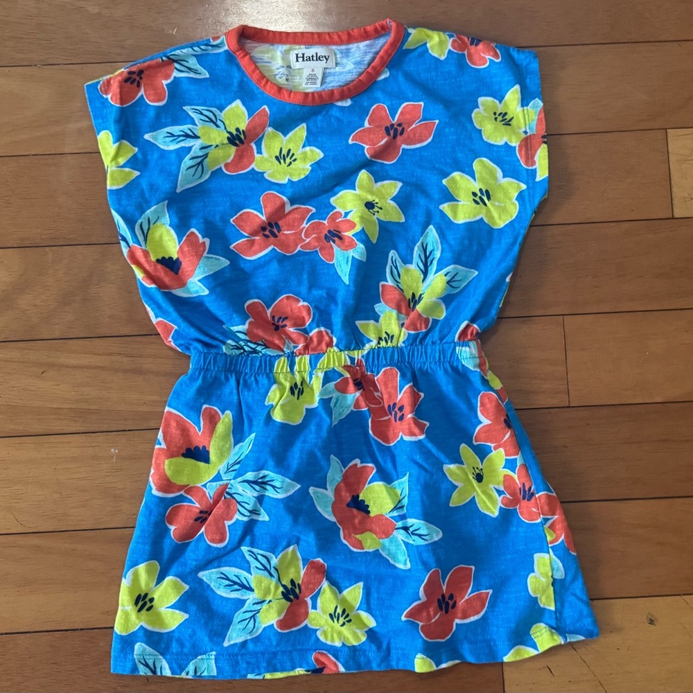 Hatley Kids Girls Blue Floral Print Dress Size 5 Cotton Outfit